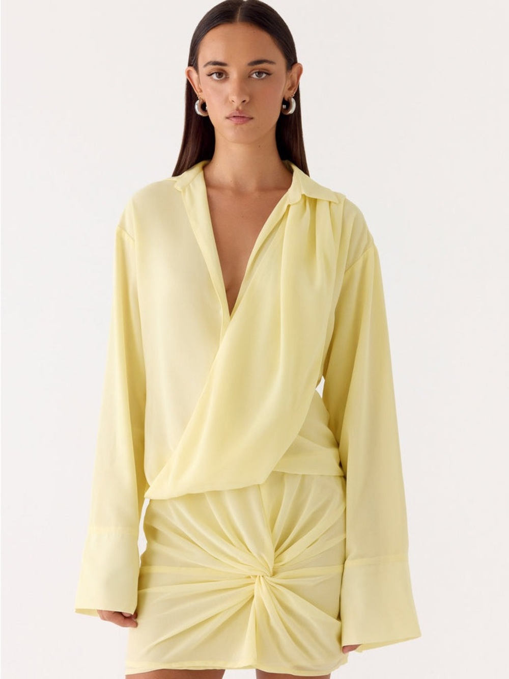 Farretti Shirt Mini Dress - Pale Yellow
